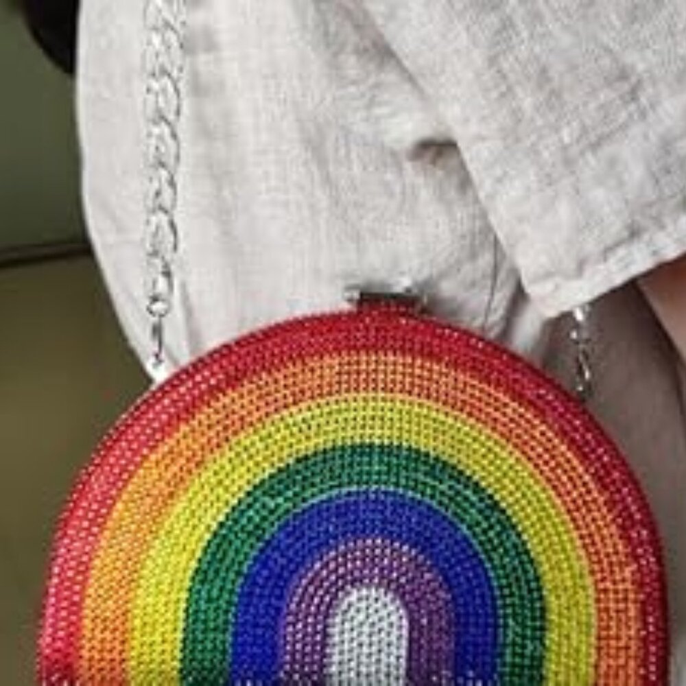 Pave Rhinestone Bling Rainbow Crossbody Chain Bag Clutch Handbag Pride Gifts NEW - Picture 4 of 7